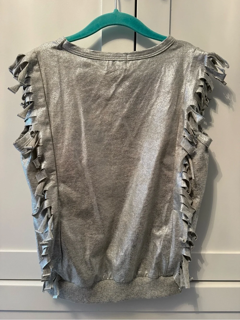 Girls Lola + The Boys Metallic Silver Fringe Sleeve Sweatshirt & Shorts